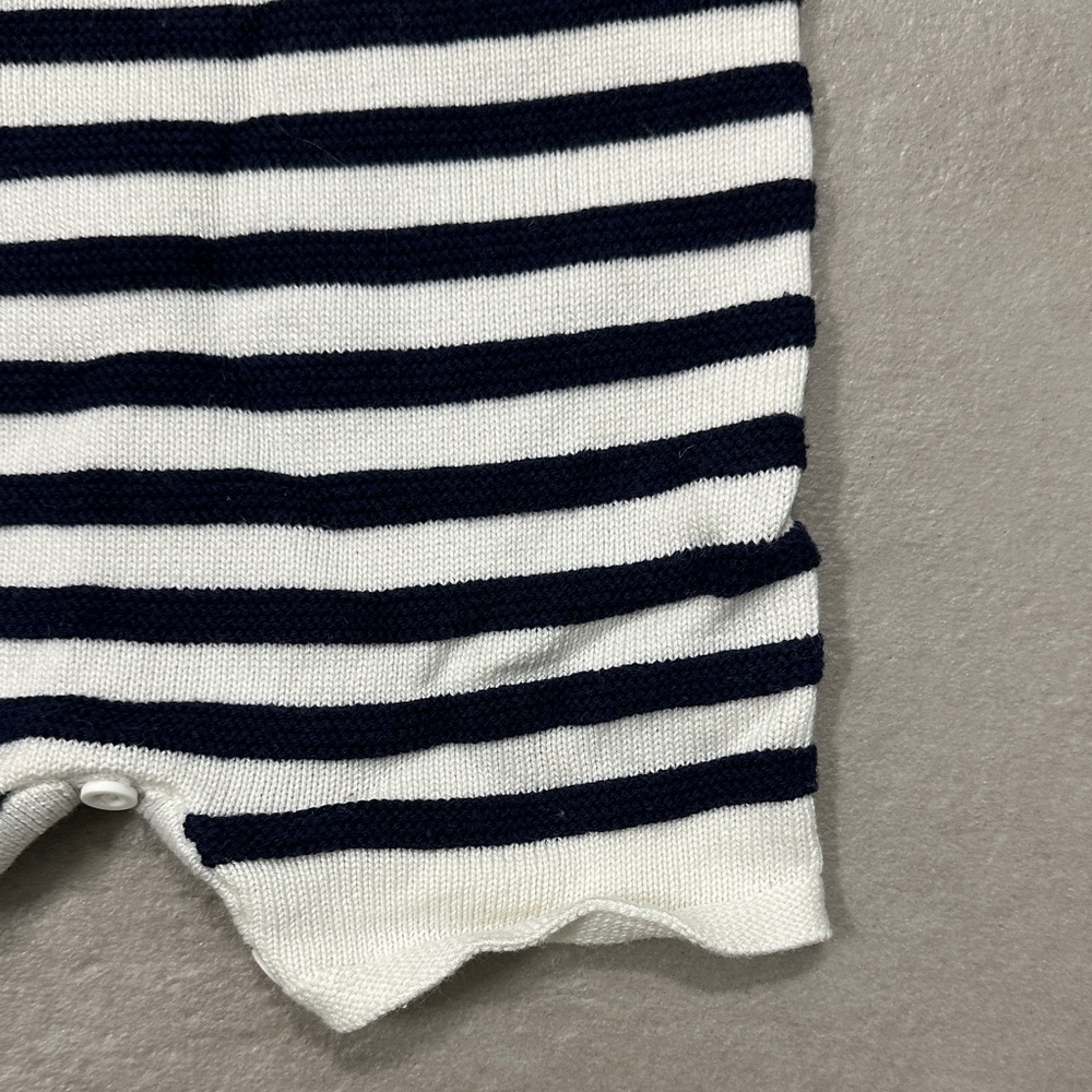 Janie and Jack White Striped Knit Romper with Navy Buttons - Picture 6 of 16